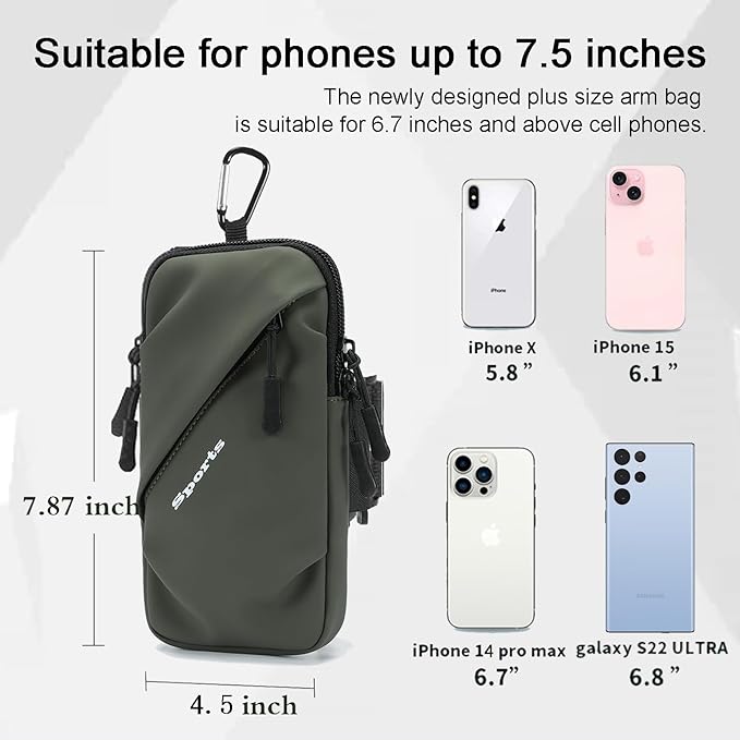 Phone Holder Arm Bands, Small Crossbody Shoulder Holsters Bag with Arm Band, Fits iPhone and All Cell Phones, Use for Running, Walking, Hiking & Biking (Plus Size Army Green)-StrideForce Fitness