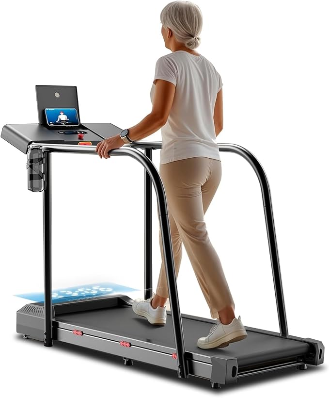 Yesoul Walking Treadmill for Seniors with Long Handrails – 4 Major Safety Protections, Emergency Stop Button, Treadmill for Home 300 lbs Capacity, Recovery Walking Machine with LED Display-StrideForce Fitness