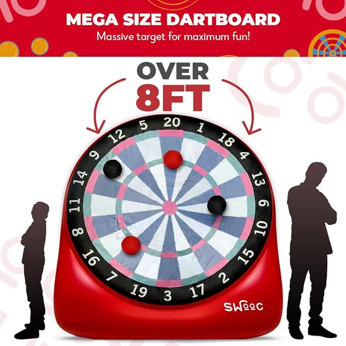 SWOOC Games - XL Giant Kick Darts (Over 8ft Tall) with 15+ Games Included - Jumbo Soccer Darts w/Air Pump - Big Inflatable Games - Carnival Games - Giant Outdoor Games & Activities - Giant Yard Games-StrideForce Fitness