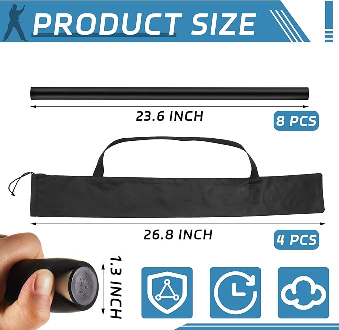 8 Pieces 23.6 Inches Foam Padded Escrima Sticks for Safe Practice Training Martial Arts and Karate with 4 Carry Bag Case-StrideForce Fitness