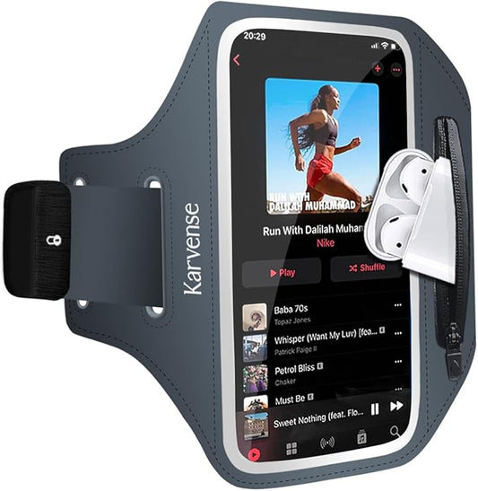 Arm Band for Phone for Running, Phone Holder for Running for iPhone & Samsung Galaxy, Cell Phone Armband Holder for Walking, Gym, Workout, w/Adjustable Strap & Zipper Pocket (Grey-S)-StrideForce Fitness