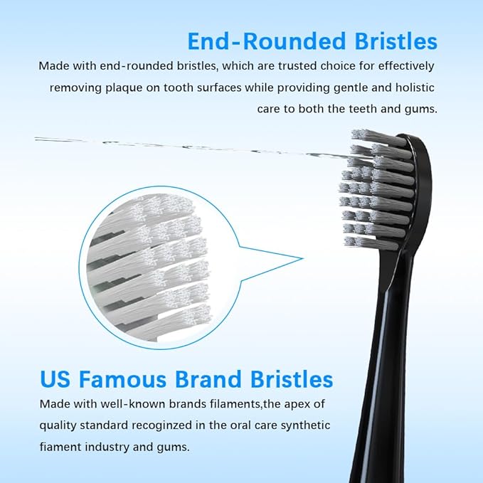 Replacement Brush Heads for 𝗪𝗮𝘁𝗲𝗿𝗽𝗶𝗸 𝐒𝐨𝐧𝐢𝐜-𝐅𝐮𝐬𝐢𝐨𝐧 2.0 Flossing Toothbrush Head fit (SF-01/ SF-02/ SF-03/ SF-04) 3 Pack Black Soft Bristles with Caps (Black-Grey, Full Size)