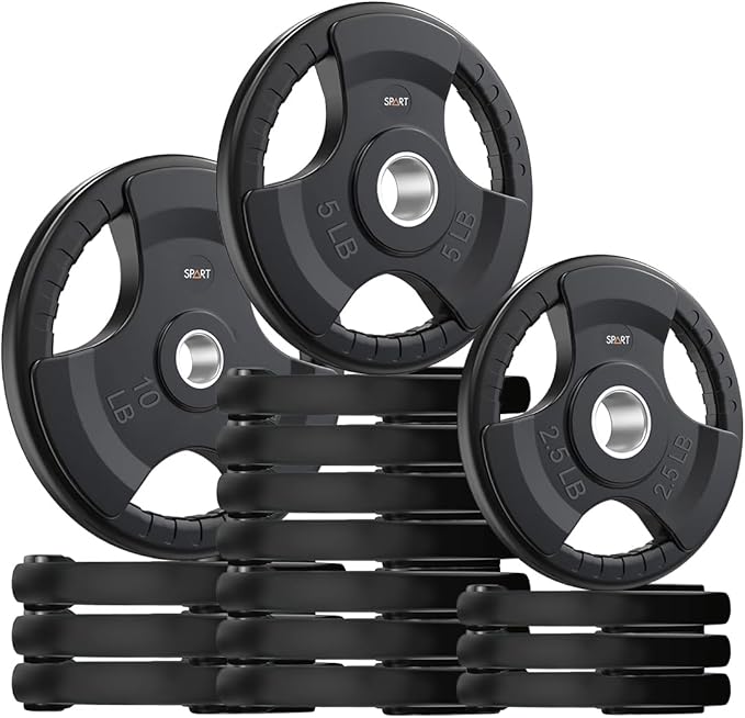 SPART Weight Plate 2-Inch Rubber Coated Olympic Grip Plate for Barbell,Solid Cast Iron Weight Plates in Pairs or Single for Strength Training,Weightlifting,Crossfit,Home Gym(5LB/10LB/25LB/35LB/45LB)-StrideForce Fitness