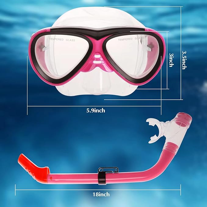GreenLF Kids Snorkel Set, Anti-Fog Snorkeling Mask with Nose Covers for Youth Junior Child, Boys & Girls Age 5-12, Semi-Dry Diving Scuba Swimming Goggles Gear Packages-StrideForce Fitness