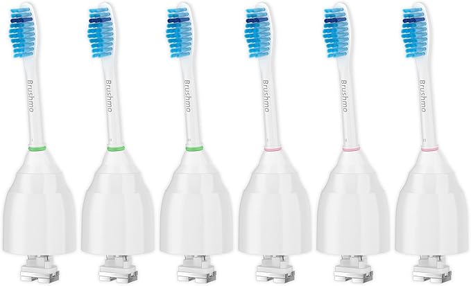 Brushmo e-Series Sensitive Replacement Toothbrush Heads, Compatible with Philips Sonicare Screw-on Electric Toothbrush Handles, 6 Standard Replacement Heads, Ultra Soft Dupont Bristles, BM756, White