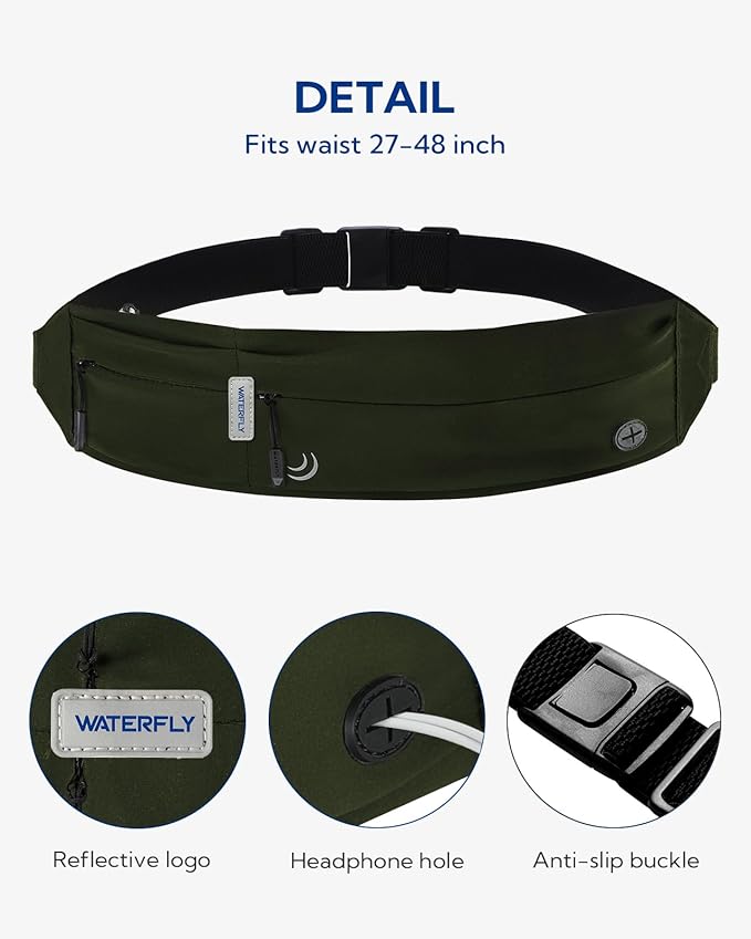 WATERFLY Running Belt Fanny Pack: Runner Marathon Jogging Waist Pack Sport Workout Exercise Fitness Phone Holder Belt for Men Women Jogger Slim Waistband-StrideForce Fitness