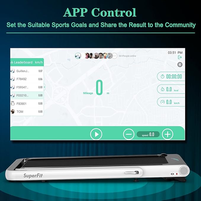 GYMAX Walking Pad, 4.75HP Under Desk Treadmill with LED Touch Screen, App Control, Built-in Speaker & Handle, 2 in 1 Folding Compact Portable Treadmill for Home Small Space-StrideForce Fitness