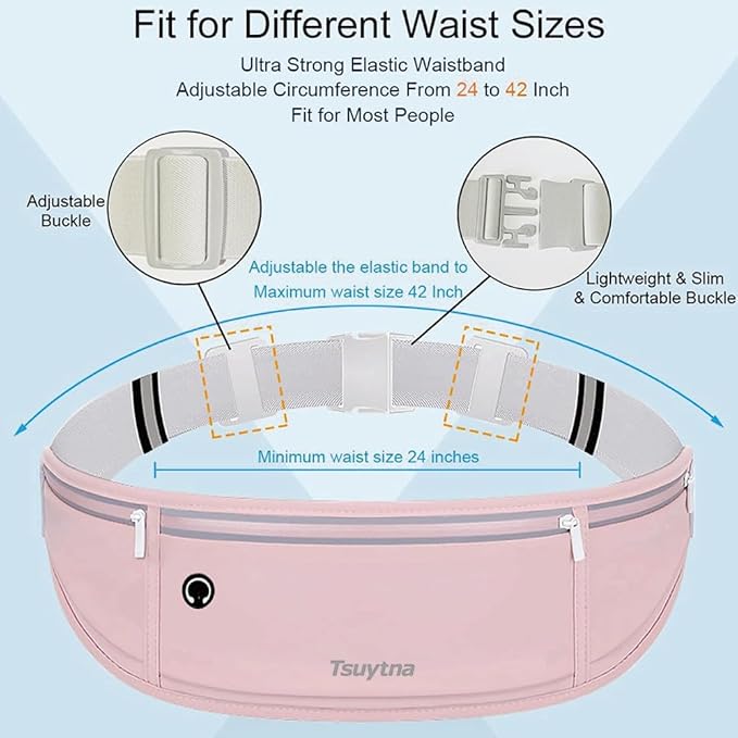 Running Belt for Women & Men - Slim Phone running belt with Water-Resistant Phone Holder, 3 pockets Adjustable Waist Strap, Reflective Safety Design for Running, Hiking, Travel，Fitness (Pink)-StrideForce Fitness