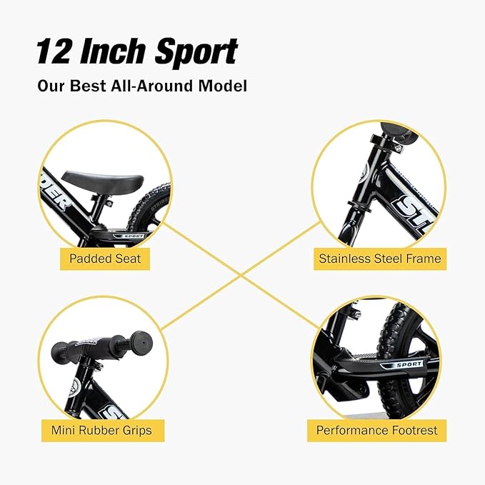 Strider 12” - Helps Teach Baby How to Ride a Balance Bicycle - for Kids 6 Months to 4 Years - Easy Assembly & Adjustments-StrideForce Fitness