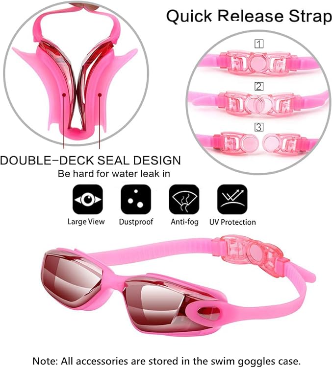 Swim Goggles Swimming Goggles No Leaking with Nose Clip, Earplugs, Swim Cap and Case for Men Women-StrideForce Fitness