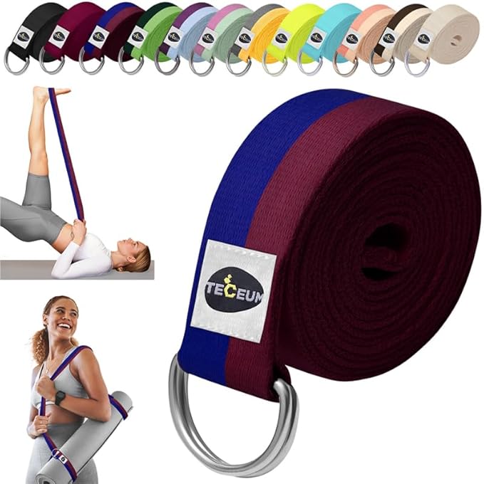 TECEUM Yoga Strap & Mat Strap – 2 IN 1 – Cotton – 6 ft 8 ft 10 ft (30+ colors) – Adjustable Non-Slip Belt for Yoga, Pilates, Stretching, Physical Therapy, Fitness & Home Workout – For Carrying Mats-StrideForce Fitness