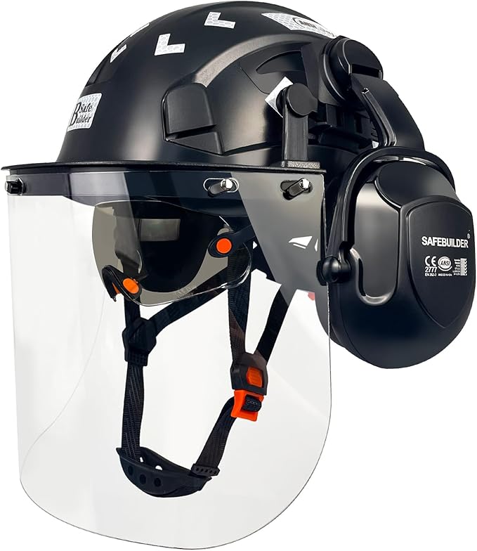 Forestry Safety Helmet with Build-in Visor Mesh Face Shield Ear Muffs 4 in 1 Chainsaw Safety Hard Hats-StrideForce Fitness