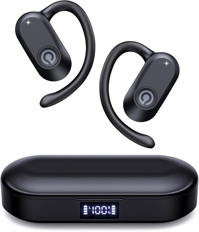 CXK Open Ear Headphones, Bluetooth 5.4 True Wireless Earbuds Bone Conduction Headphones with 60Hrs Stereo Sound, 0.27oz Lightweight Design Open Earbuds with Mic, IPX6 Waterproof Fit Running, Black-StrideForce Fitness
