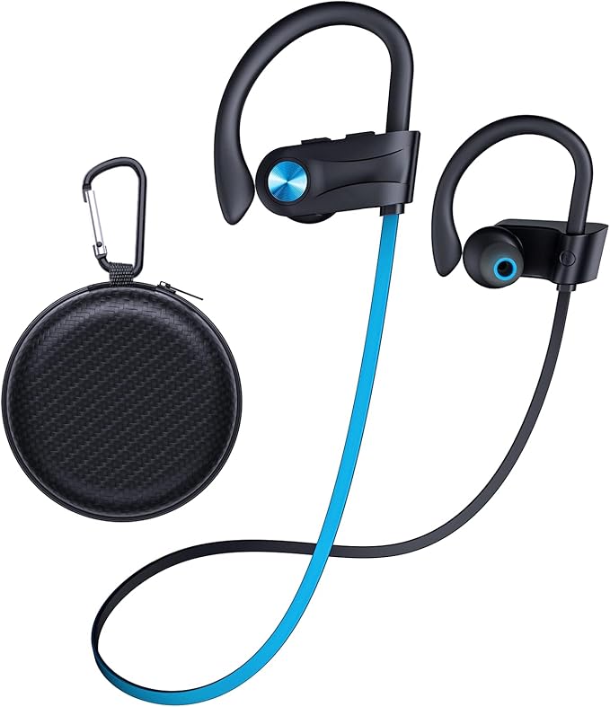 JOYWISE Wireless Headphones Bluetooth 5.3 Headphones with 16 Hours Playtime, Over-Ear Stereo Bass Earphones with Earhooks Headset, Sports Earbuds with Storage Bag for Running, Blue-StrideForce Fitness