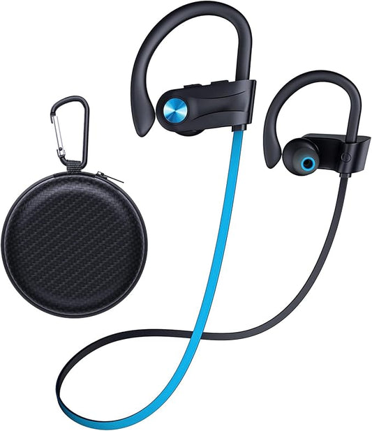 JOYWISE Wireless Headphones Bluetooth 5.3 Headphones with 16 Hours Playtime, Over-Ear Stereo Bass Earphones with Earhooks Headset, Sports Earbuds with Storage Bag for Running, Blue-StrideForce Fitness