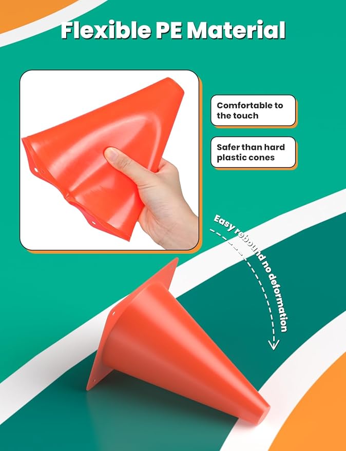 GHB Soccer Cones 7" 9" of 12 24 Pack Disc Soccer Sport Cones Training Field Marker Agility Cones for Basketball, Coaching, Practice Equipment Includes Drills Guide-StrideForce Fitness