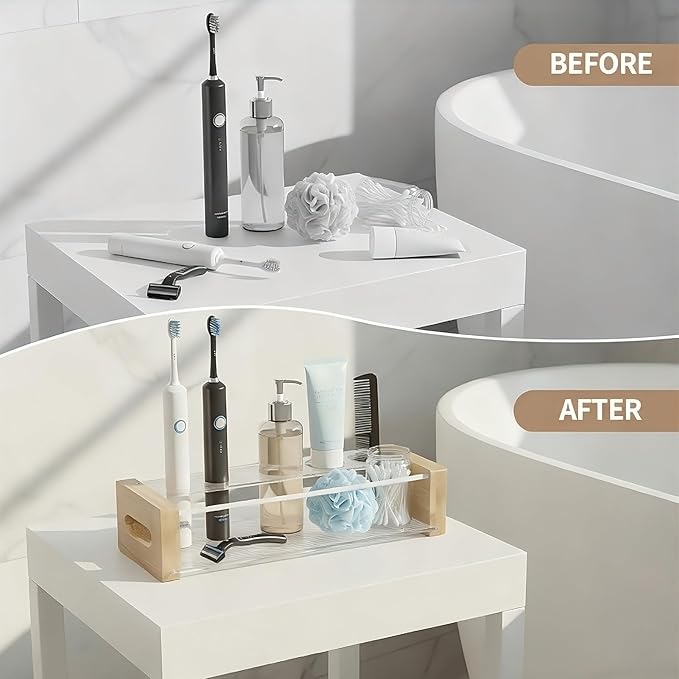 Toothbrush Holder for Bathroom - 5 Slot Organizer with Drainage Holes, Holds Toothpaste, Razor & Mouthwash, Bathroom Vanity Countertop Storage for Bathroom Accessories Organization