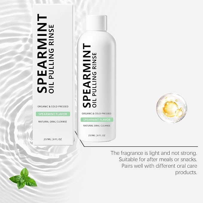 Spearmint Oil Pulling Rinse, Cold-Pressed Coconut Oil for Whitening Teeth Mouthwash, Powerful Organic Peppermint Oil Maintain Gum Health & Freshness Breath, Mint (2)