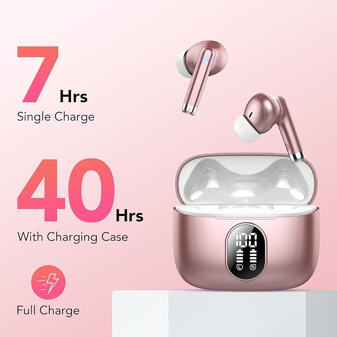 Wireless Earbuds, 2025 New Bluetooth 5.4 Headphones HiFi Stereo with 4 ENC Mic, 40H Mini Ear Buds In-Ear Noise Cancelling Earbuds with LED Screen, Ultra Light USB-C Bluetooth Earphones for Android iOS-StrideForce Fitness
