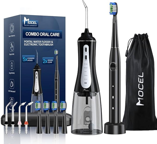Water Dental Flosser and Electric Toothbrush Combo - Portable Oral Clean Kit for Teeth Cleaning, Braces & Gums Care