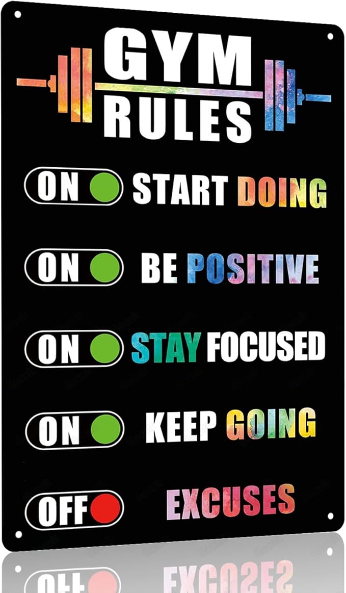 Gocolt Home Gym Rules Signs Workout Motivational Quote Hanging Sign - Exercise Poster - Gym Room Sign for Men's Cave Interior Home Art Metal Tin Wall Decor 8x12 Inches-StrideForce Fitness