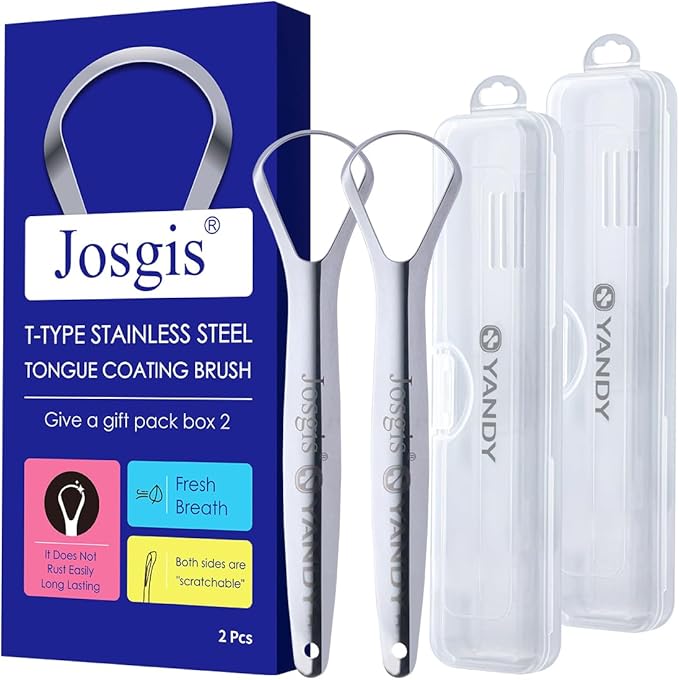 Stainless Steel Tongue Cleaner Scraper, 2-Pack - Dual-Head Design for Gentle Tongue Cleaning, Hygienic Metal Tongue Brush for Fresh Breath and Oral Care
