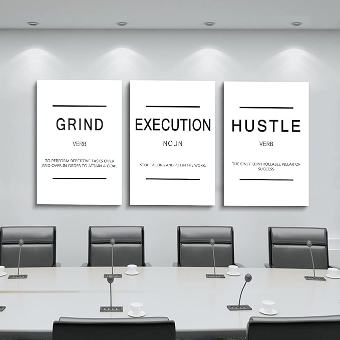 Framed Canvas Wall Art Success Quote, Office Wall Art, Black Large Poster, Positive Motivational Set of 3 Prints, Grind Execution Hustle Poster, Inspirational Print (C-3pcs,24x36inchx3pcs)-StrideForce Fitness