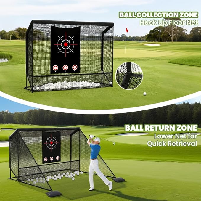 10x7ft Golf Hitting Practice Net with Dual Side Net Barriers & Durable Heavy Duty Steel Frame, Golf Nets Backyard Driving, Chipping & Swing Training for Indoor&Outdoor-StrideForce Fitness