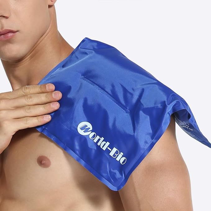 WORLD-BIO Large Flexible Hip Ice Pack 2 packs for Injuries, Hot & Cold Therapy Pad for Shoulder, Back, Knee, Leg, Thigh, Soothing Pain from Bruises & Sprains, Muscle Aches, Stiff Joint, 11" x 14" Blue-StrideForce Fitness