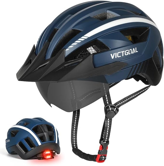 VICTGOAL Bike Helmet for Men Women with Led Light Detachable Magnetic Goggles Removable Sun Visor Mountain & Road Bicycle Helmets Adjustable Size Adult Cycling Helmets-StrideForce Fitness