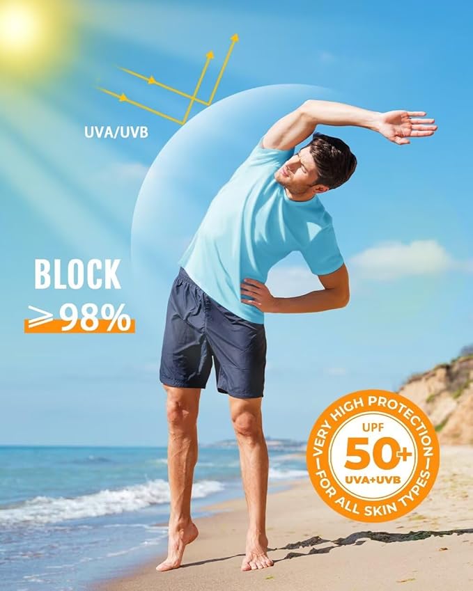 Boladeci Men's Swim Shirt Short Sleeve UPF 50+ Sun Protection SPF UV Moisture Wicking Lightweight Quick Dry Rash Guard-StrideForce Fitness