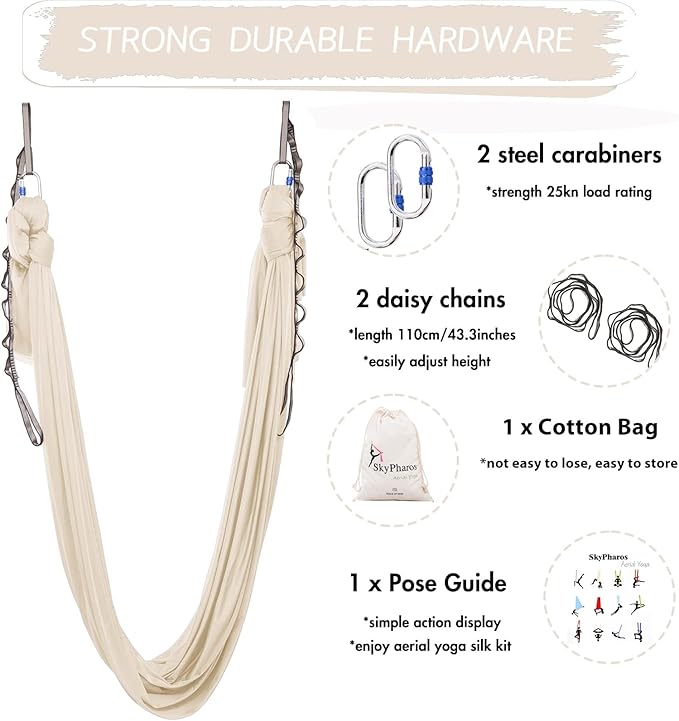 5.5 Yards Aerial Silks Yoga Swing Set - Aerial Yoga Hammock Kit Anti-Gravity Flying for Fitness, Low/Non Stretch Nylon Tricot Fabric Hardware Included for Dance-StrideForce Fitness