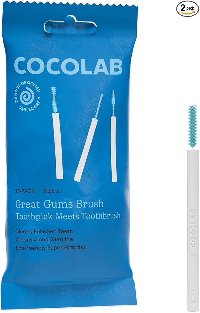 Cocolab Great Gums Brush, Soft Interdental Brushes, Easy to Use Floss Supplement for Teeth Cleaning and Gum Health, Size 2, 25-Pack