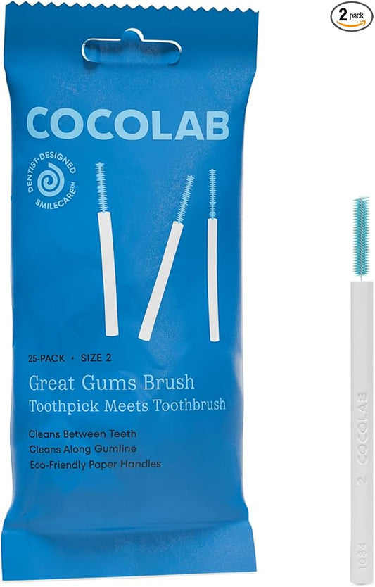 Cocolab Great Gums Brush, Soft Interdental Brushes, Easy to Use Floss Supplement for Teeth Cleaning and Gum Health, Size 2, 25-Pack