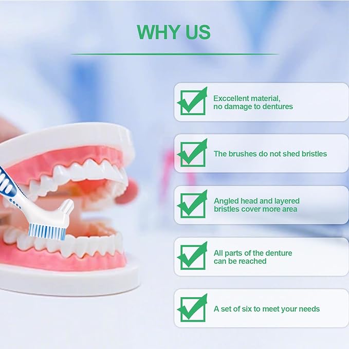 Denture Brush 6Pcs Denture Toothbrushes,Denture Cleaning Care Cleaning Brush,Double Sided Toothbrush for Denture Cleaning Care