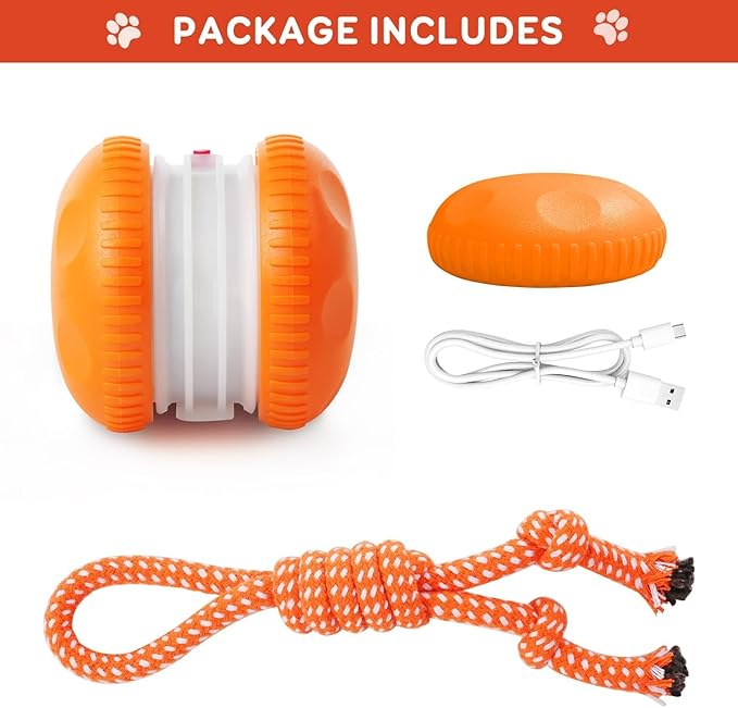 Interactive Dog Toys, Random Path Electric Automatic Moving and Rolling Dogs Toy with Rope for Small Medium Large Dogs, Motion-Activated Dog Stimulation Toy for Boredom Relief (Orange)-StrideForce Fitness