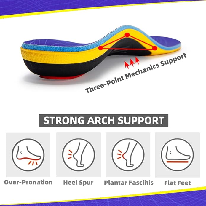VALSOLE Heavy Duty Support Pain Relief Orthotics - 220+ lbs Plantar Fasciitis High Arch Support Insoles for Men Women, Flat Feet Orthotic Insert, Work Boot Shoe Insole, Absorb Shock with Every Step-StrideForce Fitness