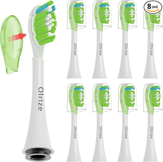 8 Standard Replacement Heads for Philips Sonicare, Click-on Electric Toothbrush Heads with Soft TPE Bumper & Noise Reduction Metal Ring & Tongue Cleaner, Medium Bristles of Dupont