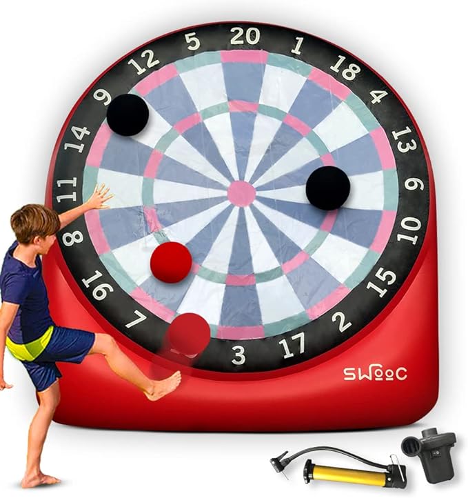 SWOOC Games - Inflatable Giant Kick Darts (15+ Ways to Play) - Jumbo Soccer Dartboard w/Air Pump - Big Carnival Games - Giant Outdoor Games - Oversized Dart Board Yard & Lawn Game for Kids & Adults-StrideForce Fitness