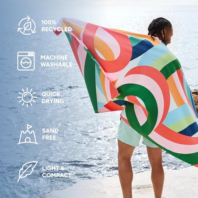 Dock & Bay Beach Towel - Quick Dry, Sand Free - Compact, Lightweight - 100% Recycled - Includes Bag - Fruit Loops - Large (160x90cm, 63x35)-StrideForce Fitness