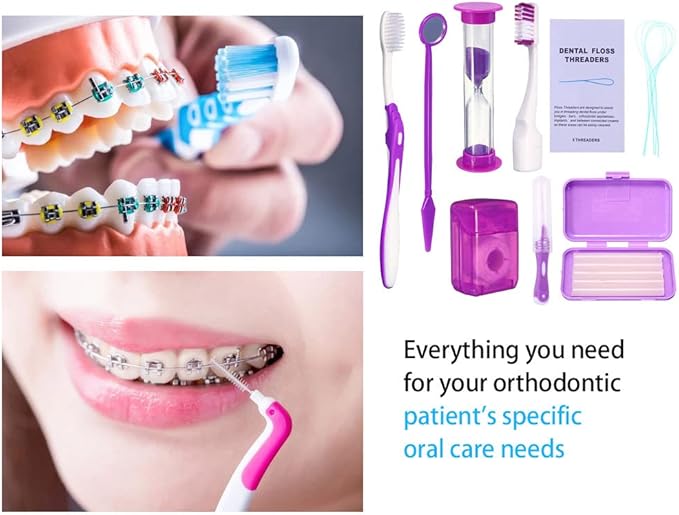 Wenge Portable Orthodontic Oral Care Kit - 2Pack - Travel Kit for Patients, Interdental Brushing Wax Floss Toothbrush Cleaning (Red_Green)