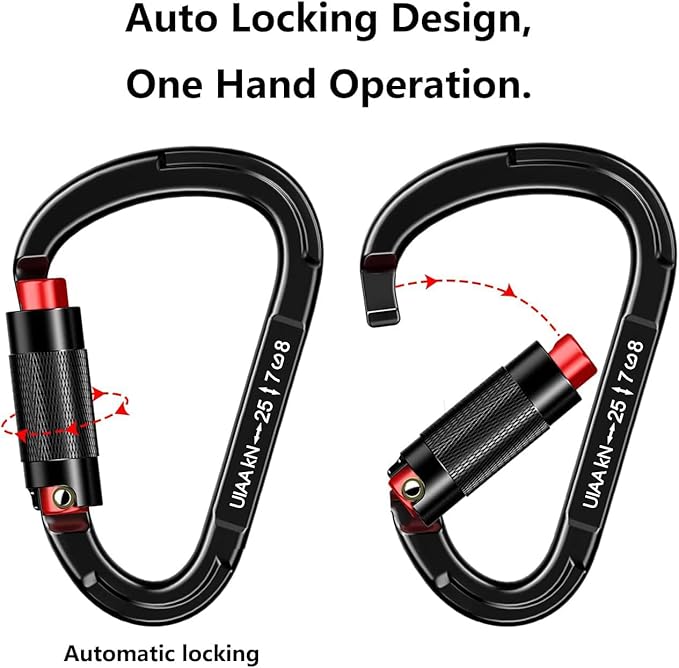 Auto Locking Carabiner Heavy Duty Carabiner 25kN UIAA Certified Climbing Carabiner Climbing Equipment Safety Carabiners for Rappelling, Hammocks, Rescue, Dog Leash, Swing-StrideForce Fitness