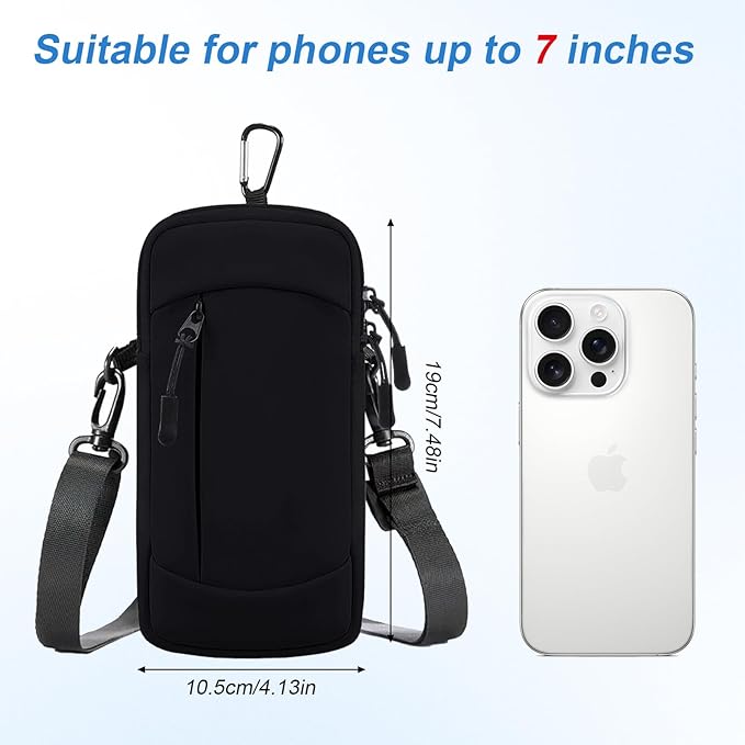 Cell Phone Crossbody Bag with Arm Band, Waterproof Phone Holder Pouch Fits iPhone & Android up to 7'', Small Sling Shoulder Purse for Running, Hiking, Travel, Workout (Black)-StrideForce Fitness