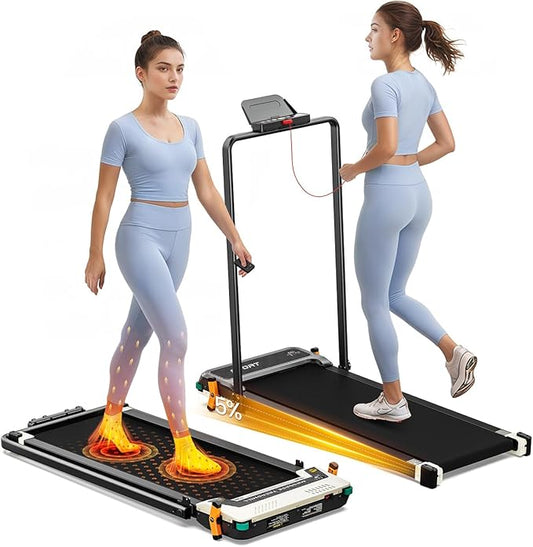 FUNRAY Versatile Walking Pad Treadmill with Incline - Dual-Sided Under Desk Treadmill with Foot Massage,2 in 1 Walking Machine for Home/Office with 330LBS Weight Capacity-StrideForce Fitness
