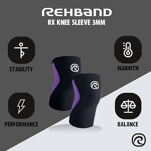 Rehband Knee Sleeve 3mm Neoprene, Lightweight Knee Brace for Endurance and Ball Sports, Unisex Compression Starter Knee-Sleeves, Breathable Running Knee Support, Colour:Purple, Size:Small