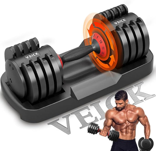 VEICK 25/55 lbs Adjustable Dumbbell with Anti-Slip Turning Handle, Fast Adjust Weight for Men Women, Exercise Equipment with Tray for Home Gym Full Body Workout Fitness-StrideForce Fitness