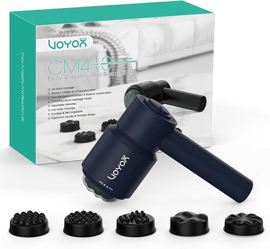 VOYOR-HEALTH Handheld Cellulite Massager, Electric Cellulite Remover Body Sculpting Massage with 5 Replaceable Heads for Arm,Thigh,Calves, Cordless & Rechargeable Deep Tissue Massager CM410 (Blue)