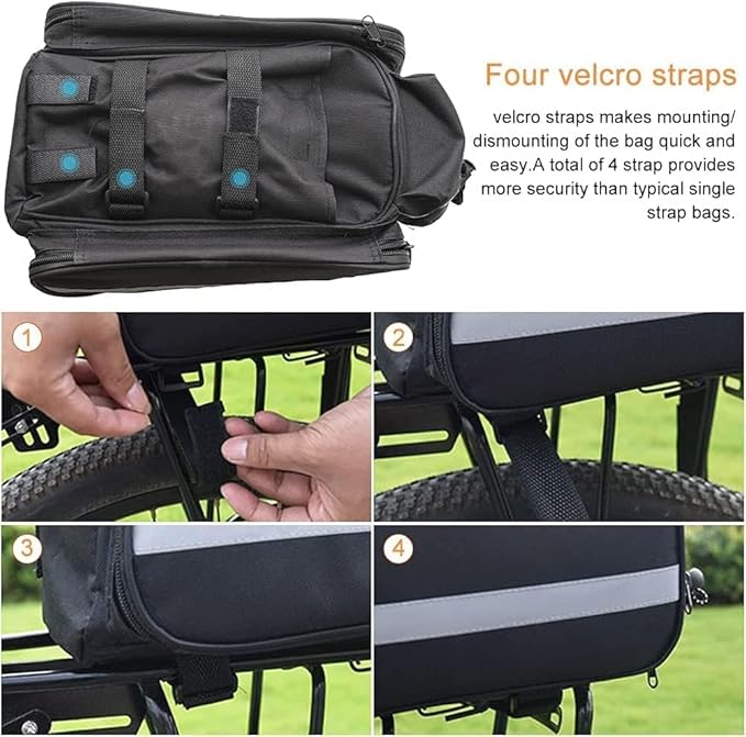 Bike Rear Rack Bag,10-25L Bicycle Trunk Bag with Rain Cover, Pannier Bike Bag with 2 Side Foldable Panniers, with Reflective Strips and Shoulder Strap, for Shopping,Cycling,Trip (Black)-StrideForce Fitness