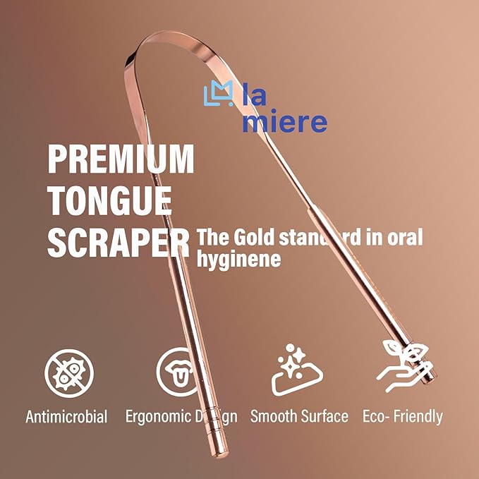 Pure Rose Gold Tongue Scraper for Adults - Oral Care & Hygiene Natural Tongue Cleaner for Fresher Breath - Tongue Scraper (2 Piece/Pack)