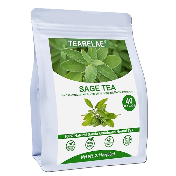 TEARELAE - Premium Sage Leaf Tea Bags - 1.5g x 40 Count - Natural Cut & Sifted Sage Herb Salvia Officinalis - Non-GMO - Caffeine-free - Digestion Support & Breath Support-StrideForce Fitness